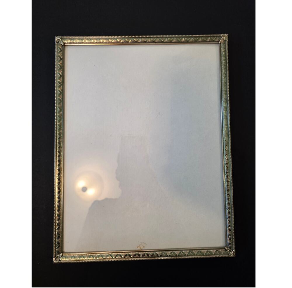 Vtg LG Gold Tone Art Deco MCM Velvet Back Tabletop Easel Added Wall Hanger 11x14